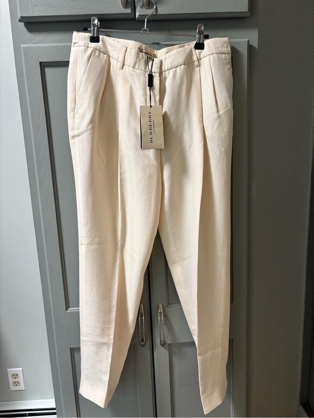Burberry Cream Tailored Pleated Pants
